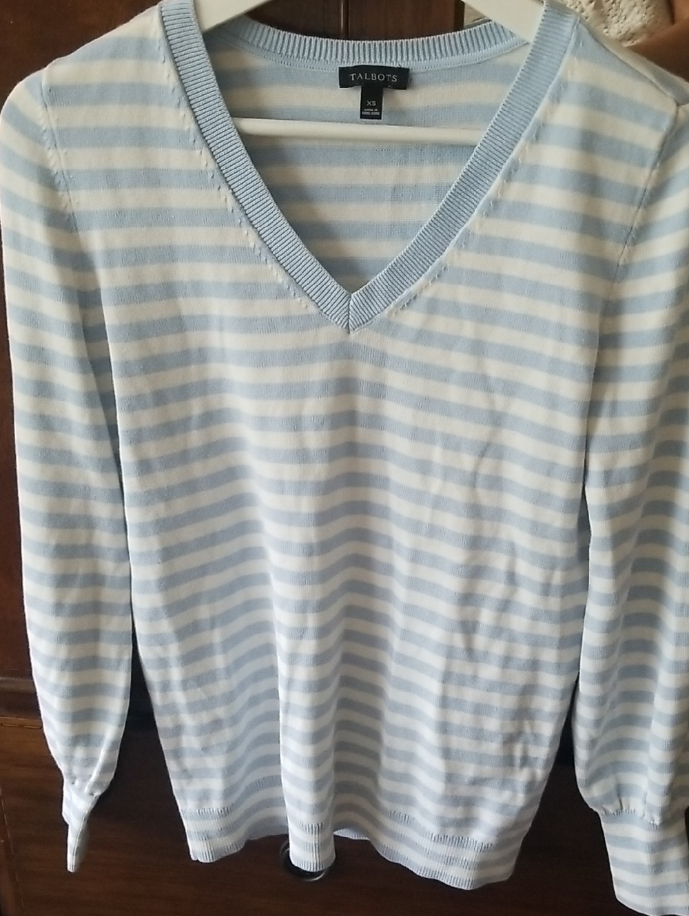 Light Blue Striped V-Neck Sweater